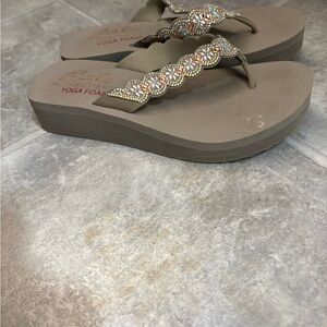Skechers Tan Embellished Wedge Sandals